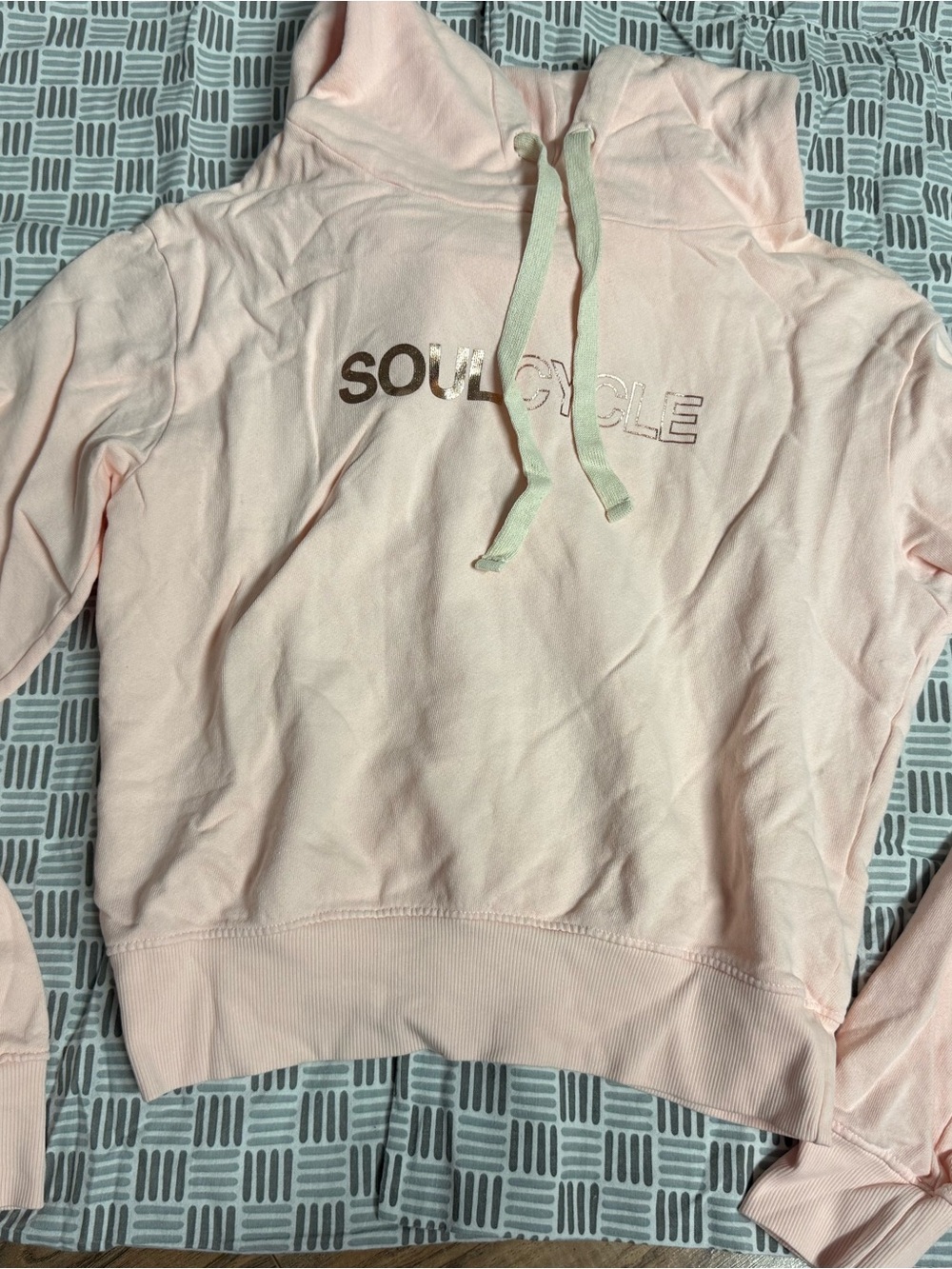 soulcycle Light Pink Cropped Hoodie Sweater with Metallic Logo